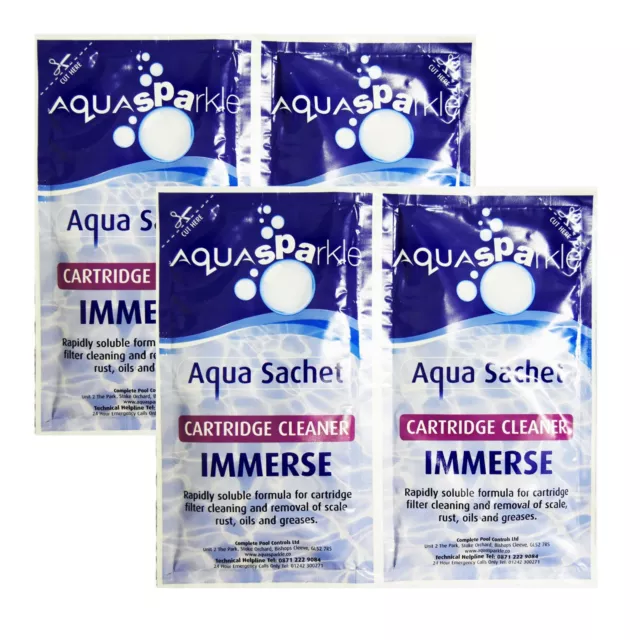 4 x  Immerse Hot tub Filter Cleaner Sachets Spa Cartridge Clean AquaSparkle