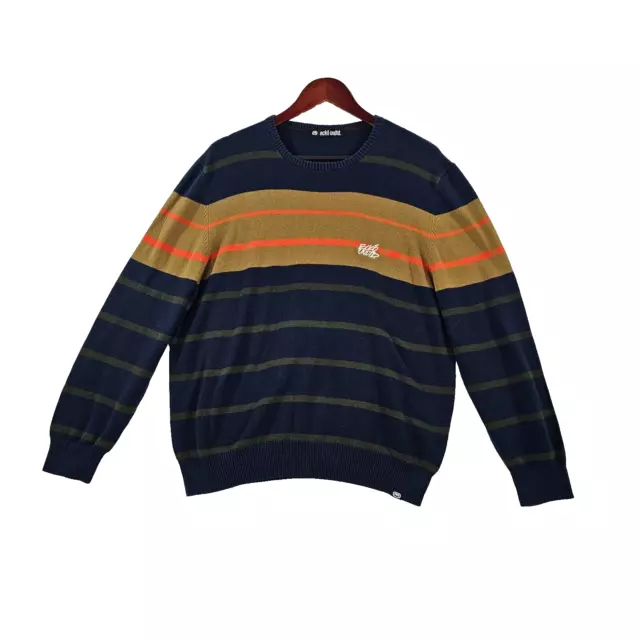 Ecko Unltd. Mens Sweater Long Sleeve Crew Neck Pullover Striped Blue Yellow Sz L