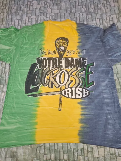 vintage 90s brine notre dame lacrosse single stitch t shirt usa made tie dye XL