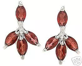 Pure Sterling Silver Genuine Garnet Gemstone Dangle Earrings    # GE5