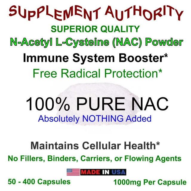 N-ACETYL CYSTEINE L-CYSTEINE NAC Powder 1000mg Capsules 100% PURE NEW ...