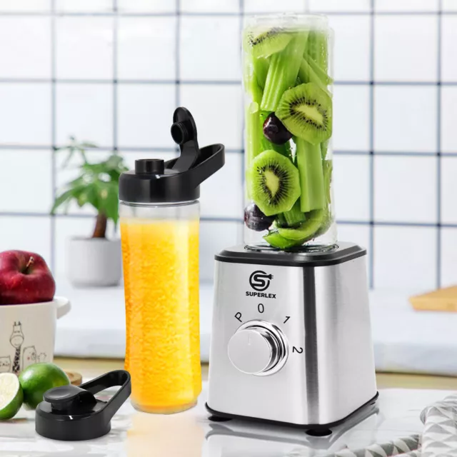 Blender Personal Smoothie Milkshake Maker Juicer With 2 Gym Bottles 600ml 300W