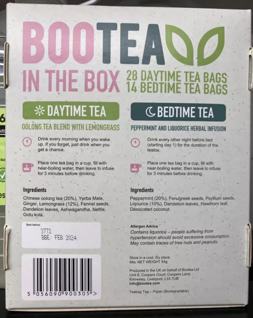 BOOTEA Teatox 28 Tage Teebeutel 14 Schlafenszeit Gewichtsverlust Tee ECHT EXP2024