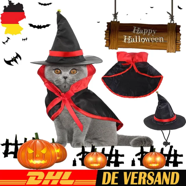 Halloween Hund Katze Kostüm Umhang Hut Haustier Vampir Zaubererhut Kleidung