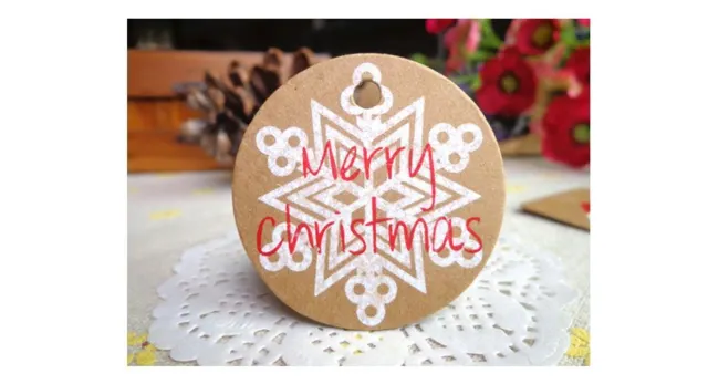 50x Merry Christmas Xmas Kraft 5cm Round Cardboard Card Paper Gift Tag Tags