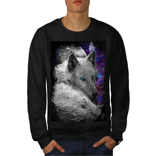 Wellcoda Wolf Space Beast Animal Mens Sweatshirt, Wild Casual Pullover Jumper