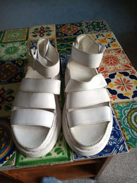 DR. MARTENS CLARISSA White Strappy Chunky Buckle Leather Sandals