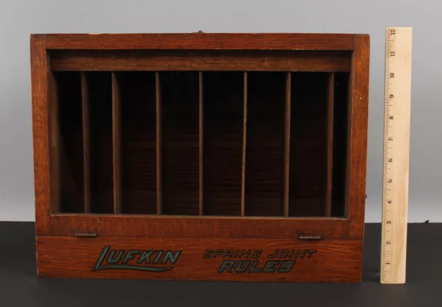 Antique Tools Lufkin Spring Joint Rules Rulers Oak Wood Display Case NO RESERVE
