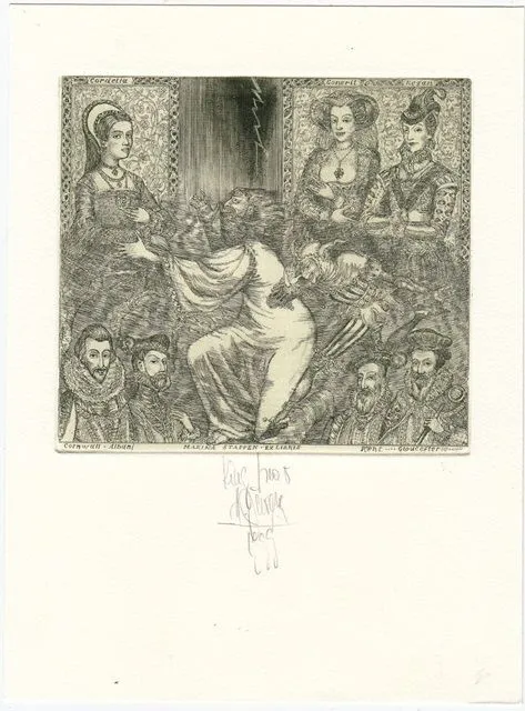 Exlibris Bookplate Radierung Harry Jürgens 1949 König Lear Shakespeare