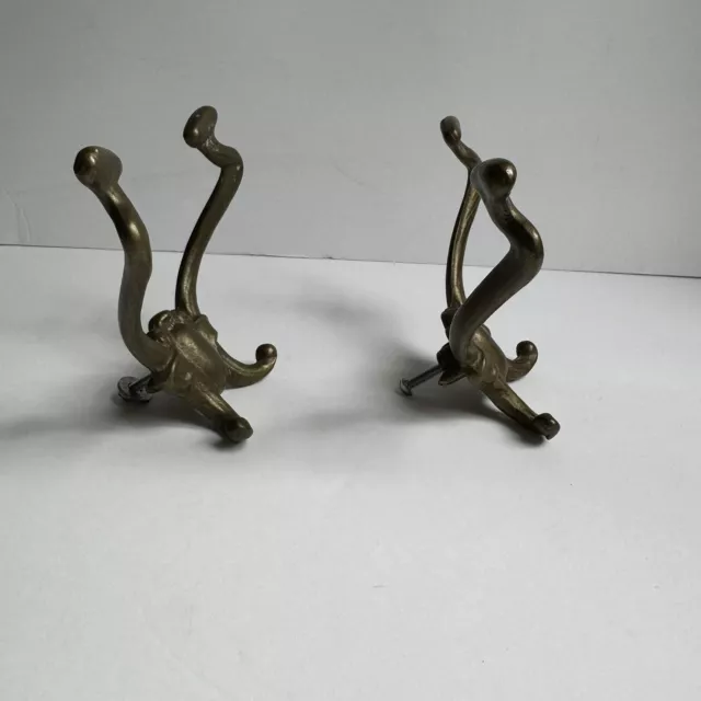(2) Antique Cast Brass Wing double Coat hook  Hall Tree - Architectural Salvage 2