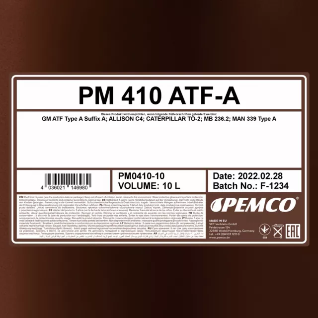 10 (1x10) Liter PEMCO iMATIC 410 Automatikgetriebeöl ATF-A 2