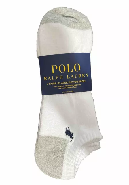 Polo Ralph Lauren Men's  Athletic 6-Pair Classic Cotton Low Cut Socks  White 2