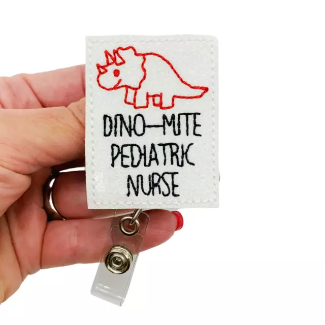 DINOSAUR BADGE REEL Holder Triceratops Dino Name Tag Pediatric Nurse ID  Clip $12.99 - PicClick