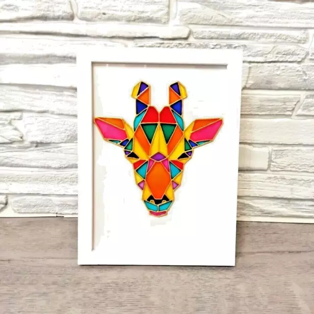 Stained glass painting Multicolored polygonal Giraffe Original art Modern decor
