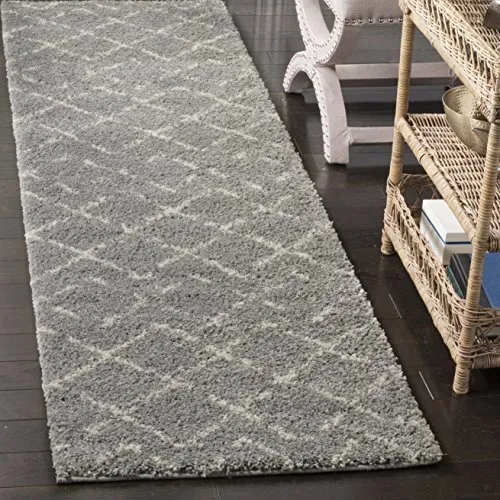 Arizona Shag Collection Runner Rug - 2'3" x 10', Grey & Ivory, Moroccan Desig...