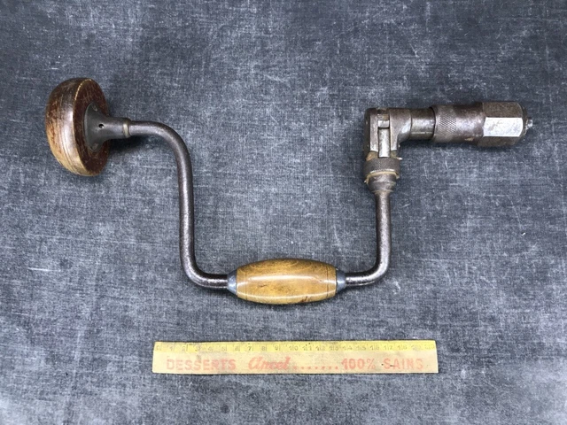 Chignole Ancienne (vilebrequin) Perceuse à Main – Acier Et Bois