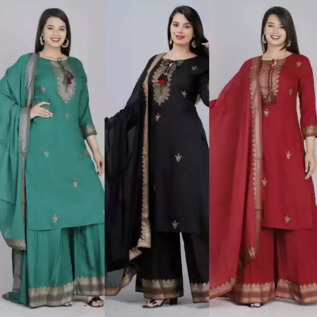 Indian Pakistani Salwar Kameez Set Tunic Kurti palazzo Dupatta Women Kurta Dress