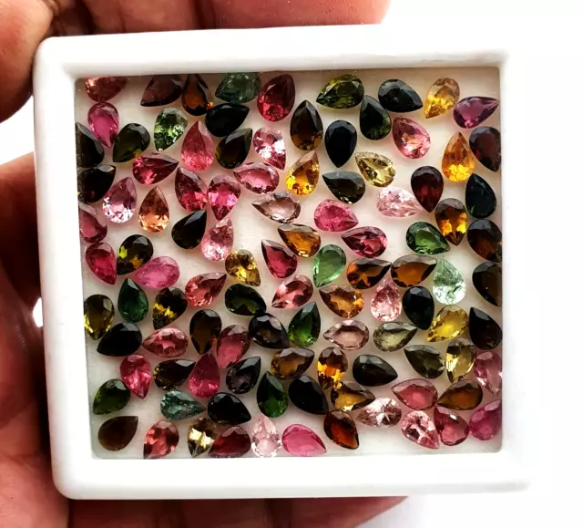 10 CT Natural Multi Tourmaline Pear Cut Loose Gemstone Lot 28 Pcs 4x6 MM