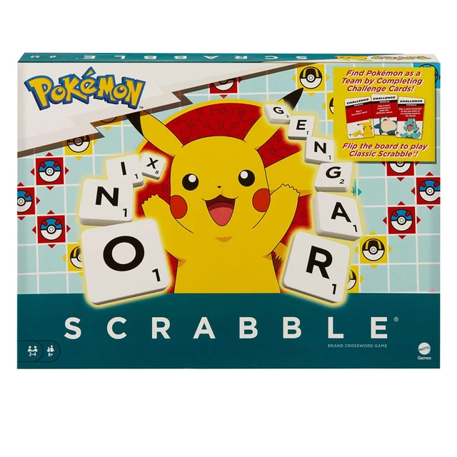 Mattel Pokemon Scrabble Board Game Two-Sided Board, 50 Challenge Cards, For 2-4 Players Pokemon Board Games Mattel Pokemon Scrabble Board Game Two-Sided Board, 50 Challenge Cards, For 2-4 Players Pokemon Board Games
