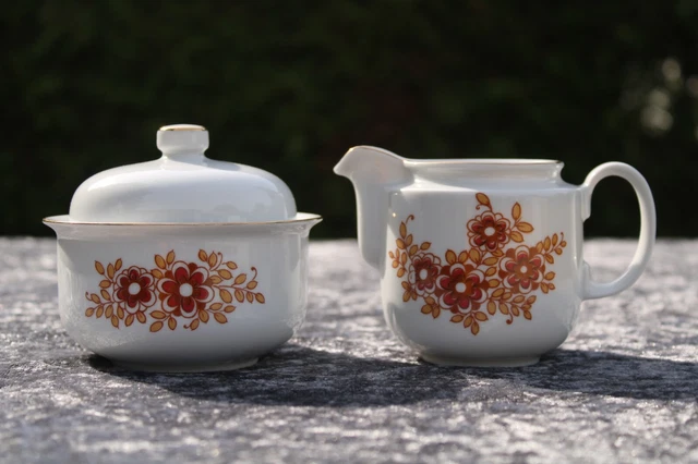 Milchkännchen und Zuckerdose Graf von Henneberg / orange / rot / Vintage / Top