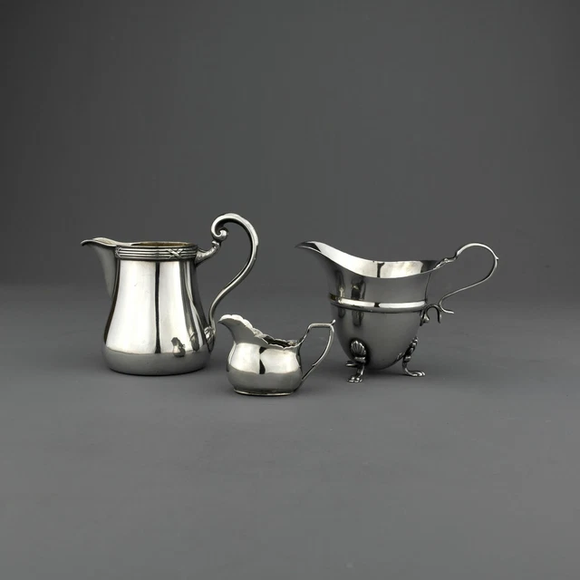 3 Antique Solid Sterling Silver Milk Jugs. William Devenport, Birmingham 1904.