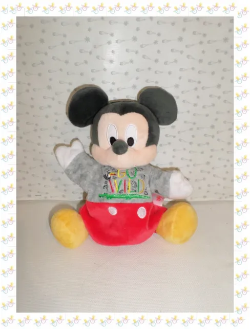 ㉘ - Doudou  Plat Marionnette Mickey Gris Rouge Go Wild  Disney Baby