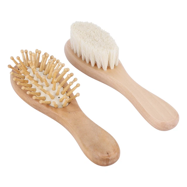 Hot Baby Wooden Hair Brush And Comb Set Goat Hair Bristles For Newborns Toddlers