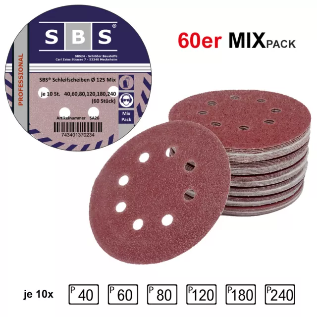 SBS Discos Lija Adhesivos Mix Ø 125mm 60 Unid. Excéntrico De ,Papel de Lija ,