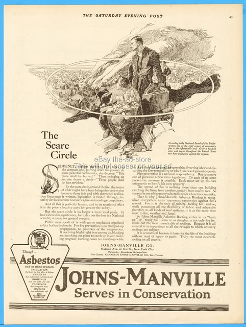 1920 Johns Manville Co Asbestos Roofing Fire Prevention The Scare Circle Ad