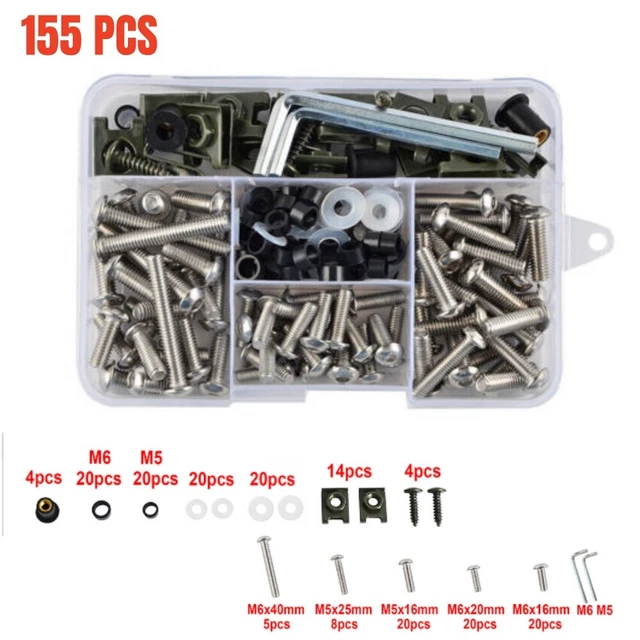 155x Stainless Steel Motorcycle Shell Fairing Bolt Plate Screws Nut Set Hardware