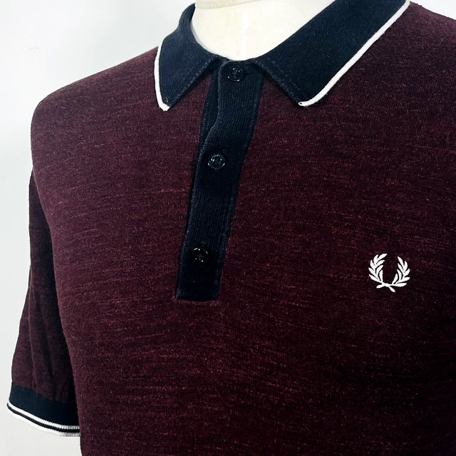Polo Fred Perry Borgogna Marle Lavorata a Maglia (taglia L/XL) Scooter Mod anni 60 Casuals