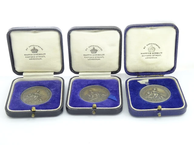 3 x Antique Sterling Silver Royal Tournament Medals Royal Marines HMS Rodney