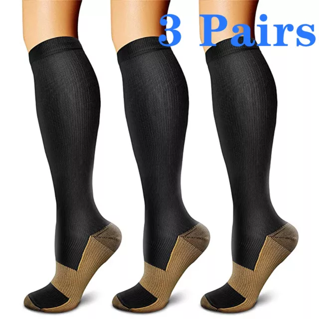 3 Pack Cotton Compression Socks (8-15mmHg) Moisture Wicking Support Stocking