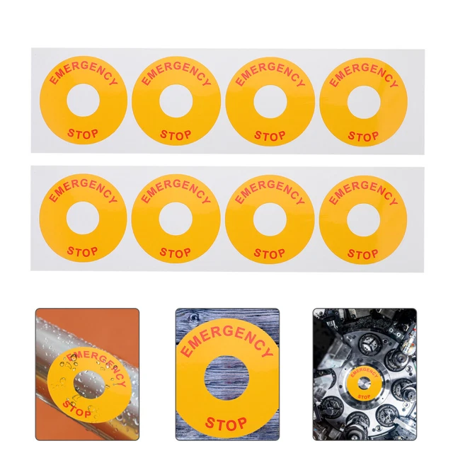 8 PCS EMERGENCY Stop Sign Label Emergency Stop Warning Metal Stickers ...