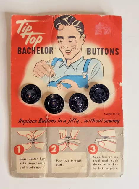 Vintage Tip Top Bachelor Buttons Four Black Glass on Original Card