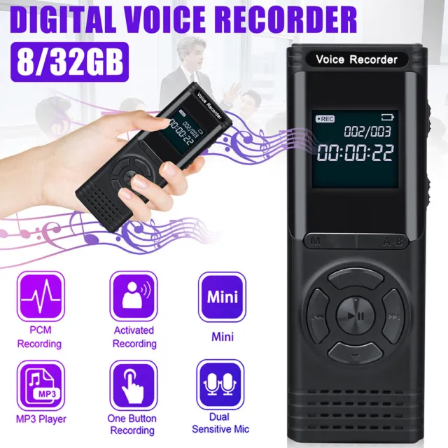 Voice Activated Mini Digital Sound Audio Recorder Dictaphone MP3 Player 8/32G