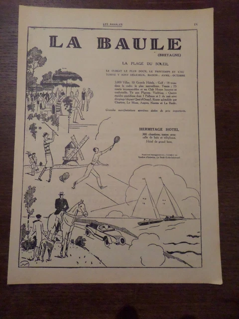 Publicité ancienne 1928 Hôtel l'Ermitage plage La Baule Pub 32 x 23.5 advert