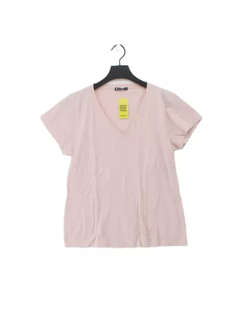 Petit Bateau Women's T-Shirt M Pink 100% Cotton Short Sleeve V-Neck Basic