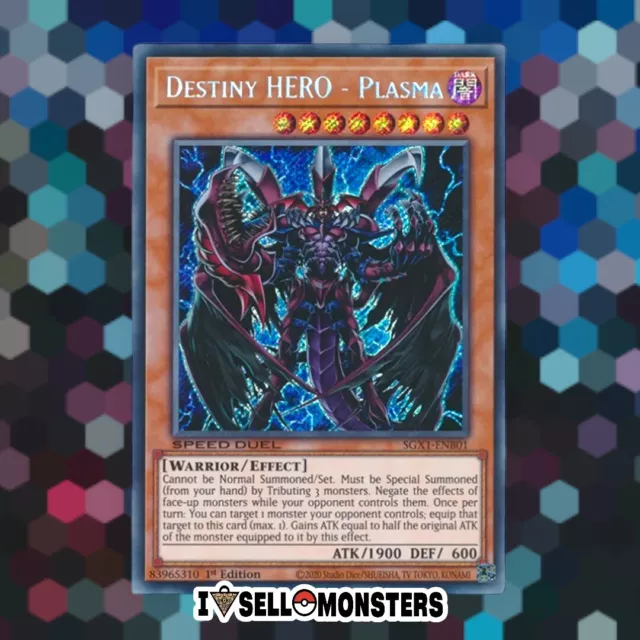 Yu-gi-oh! TCG 1x DESTINY HERO - PLASMA SGX1-ENB01 x1 SECRET YUGIOH! DARK WARRIOR