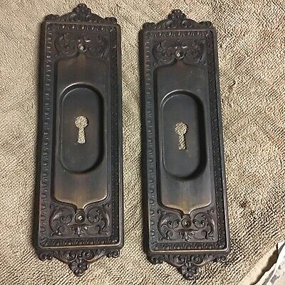 Vintage Ornate Brass Door Knob Hardware Set Back Plate Skeleton Key Slide Handle
