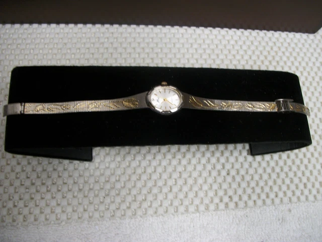 Faberge Women Gold Flower & Leaf on Silver, Cocktail Watch, Quartz, TESTED