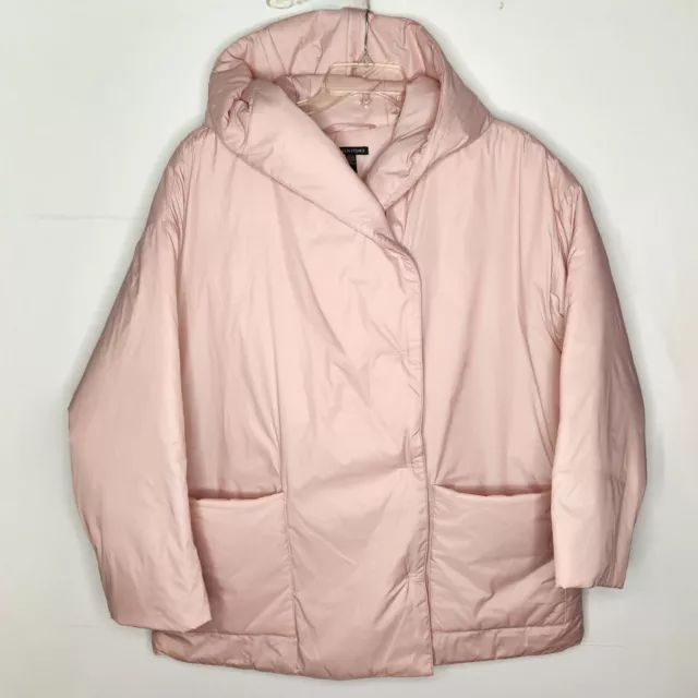 Eileen Fisher Eggshell Pink Powder Recycled Nylon Hooded Coat Size Large Womens