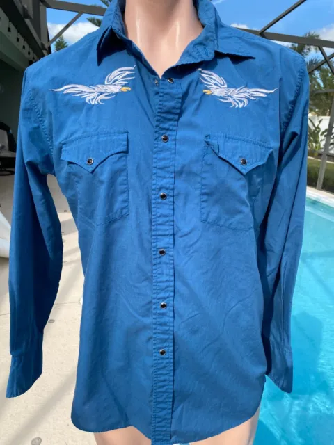 Vintage HIGH NOON Western Shirt Pearl Snap Embroidered Cowboy Eagle bird Men's M