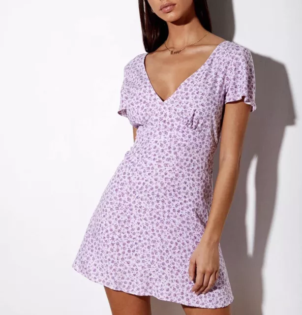 MOTEL ELARA MINI Dress In Ditsy Rose Lilac Skater Purple Floral