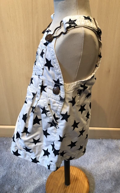 Abito vintage Oshkosh bianco con stelle nere Pinafore età 6 mesi 2
