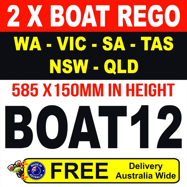 2X BOAT REGO Stickers 150mm High Boat Jetski Rego sricker Number