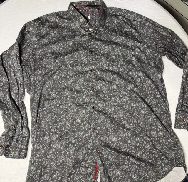 Visconti Black Shirt Paisley Bandana Long Sleeve Red Gray Multicolor Men's 3XLT