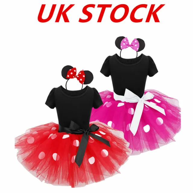 UK Girls Kids Party Tutu Dress Birthday Cartoon Mouse Polka Dots Skirts Costumes