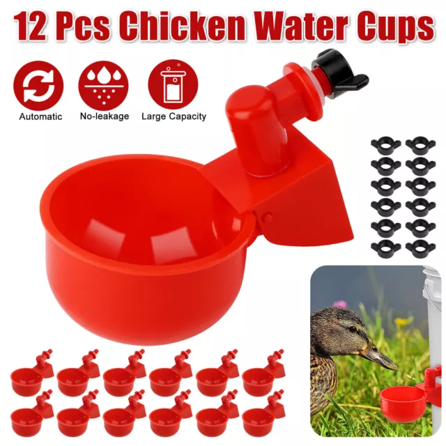 12x Chicken Automatic Watering Cups Waterer Duck Quail Geese Hen Poultry Drinker