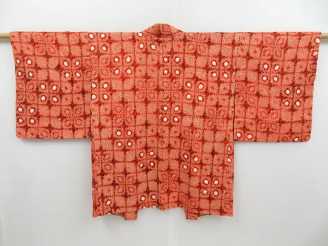 3228T03z480 Vintage Japanese Kimono Silk SHIBORI HAORI  Dark orange